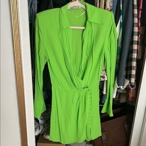 Zara Vibrant Green Long Sleeve Wrap Dress
